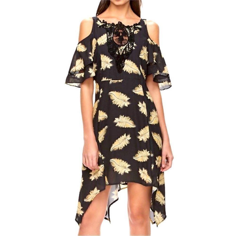 Disney Beauty and the Beast Cold Shoulder Dress Black Gold Size Small